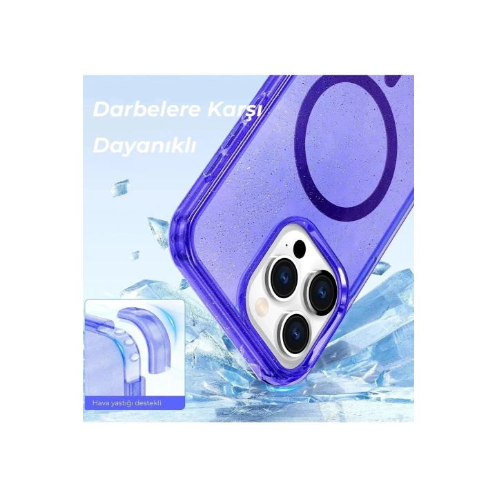 Mey İthalat®  iPhone 15 Pro Kılıf Star Magsafe Kapak - Mor