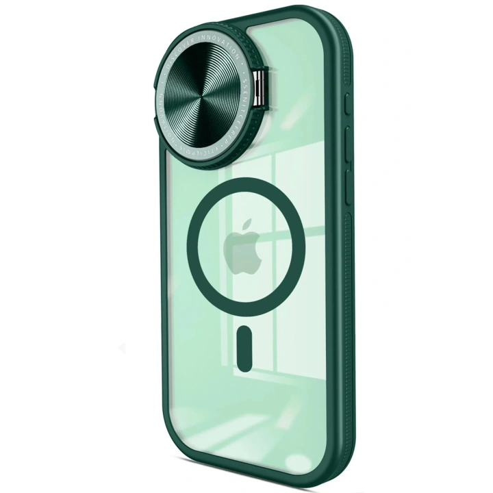 Mey İthalat®  iPhone 15 Pro Kılıf Teleskop Lens Magsafe Silikon Kapak - Koyu Yeşil