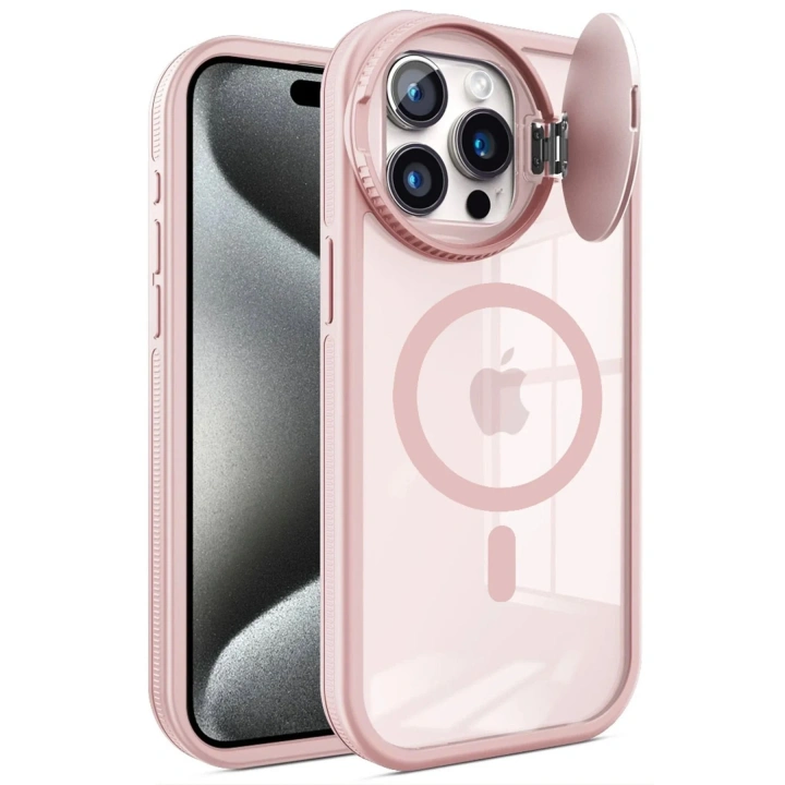 Mey İthalat®  iPhone 15 Pro Kılıf Teleskop Lens Magsafe Silikon Kapak - Pembe
