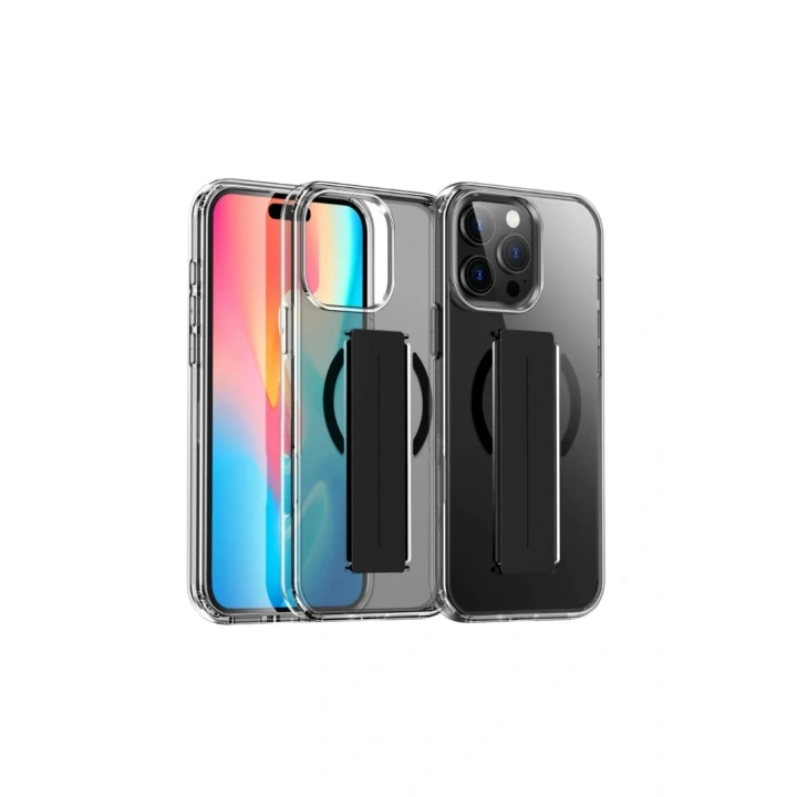 Mey İthalat®  iPhone 15 Pro Max Kılıf Alfa Magsafe Standlı Kapak - Siyah
