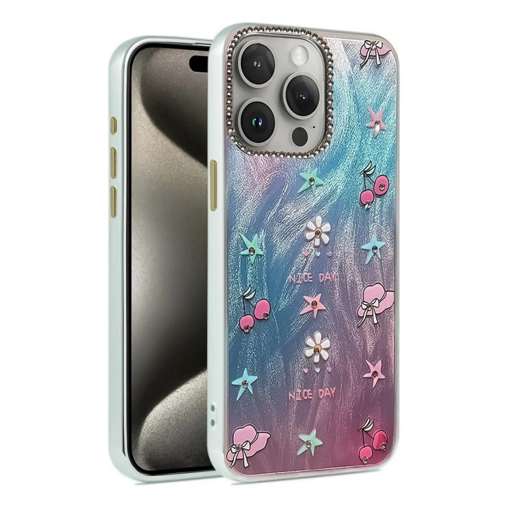Mey İthalat®  iPhone 15 Pro Max Kılıf Blade Aynalı Desenli Kapak - Desen 4