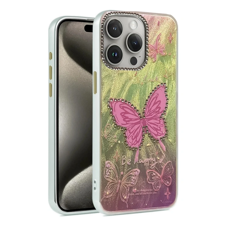 Mey İthalat®  iPhone 15 Pro Max Kılıf Blade Aynalı Desenli Kapak - Desen 5