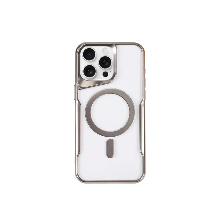 Mey İthalat®  iPhone 15 Pro Max Kılıf Boyi Magsafe Silikon Kapak - Gümüş