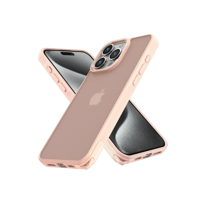 Mey İthalat®  iPhone 15 Pro Max Kılıf Elegant Kapak - Pudra