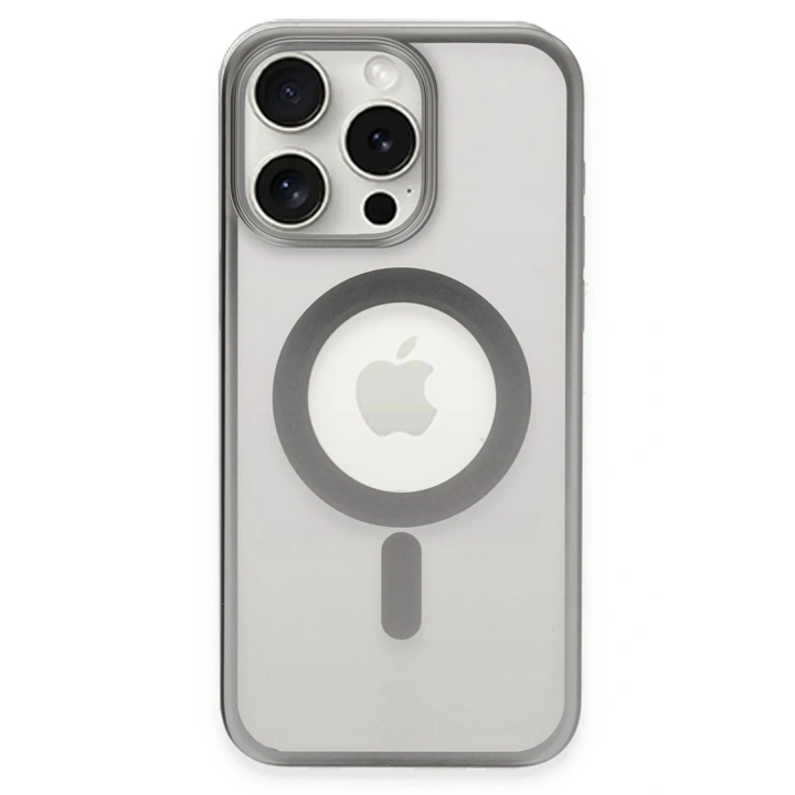 Mey İthalat®  iPhone 15 Pro Max Kılıf Erozi Magsafe Kapak - Gümüş