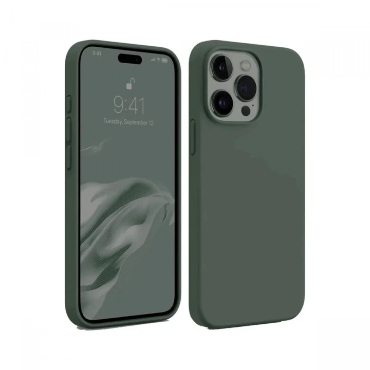 Mey İthalat®  iPhone 15 Pro Max Kılıf First Silikon - Koyu Yeşil