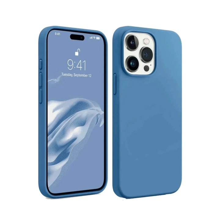 Mey İthalat®  iPhone 15 Pro Max Kılıf First Silikon - Mavi
