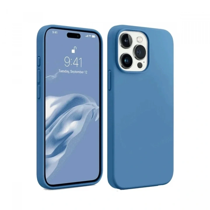 Mey İthalat®  iPhone 15 Pro Max Kılıf First Silikon - Mavi