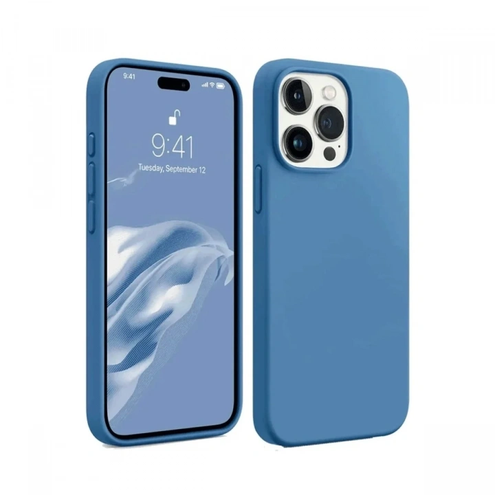 Mey İthalat®  iPhone 15 Pro Max Kılıf First Silikon - Mavi