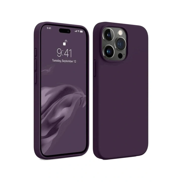 Mey İthalat®  iPhone 15 Pro Max Kılıf First Silikon - Mürdüm