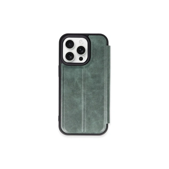 Mey İthalat®  iPhone 15 Pro Max Kılıf Flip Cover - Koyu Yeşil