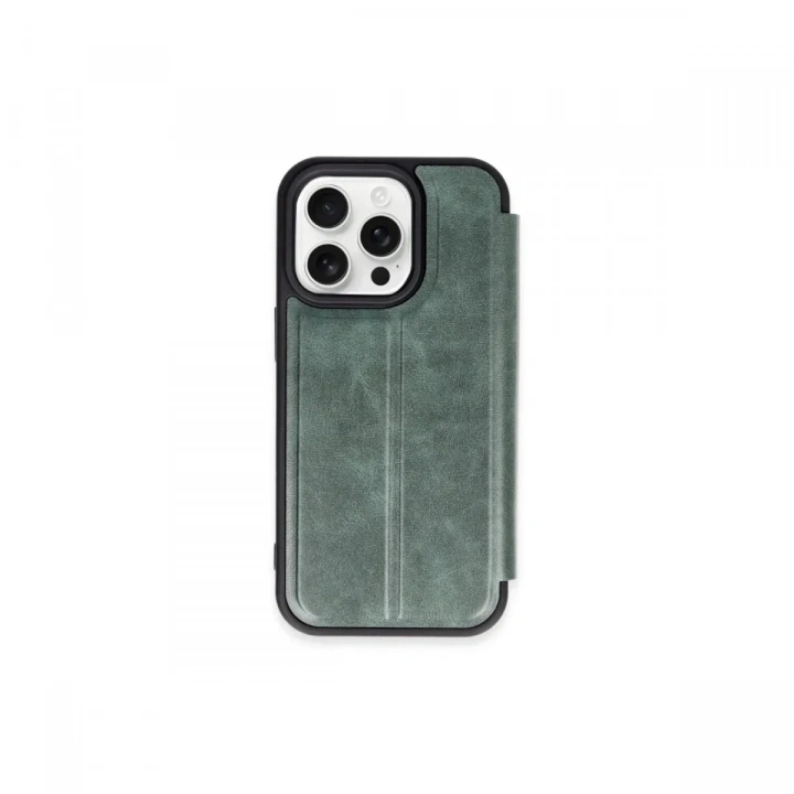 Mey İthalat®  iPhone 15 Pro Max Kılıf Flip Cover - Koyu Yeşil