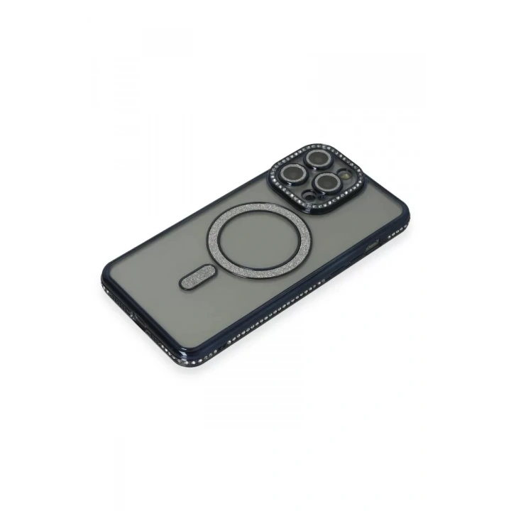 Mey İthalat®  iPhone 15 Pro Max Kılıf Joke Simli Magneticsafe Kılıf - Lacivert