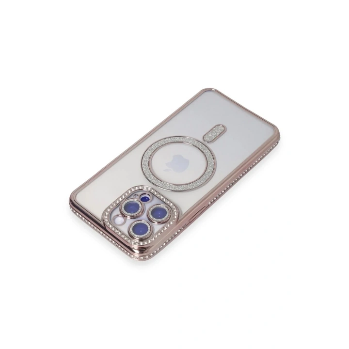 Mey İthalat®  iPhone 15 Pro Max Kılıf Joke Simli Magneticsafe Kılıf - Pembe