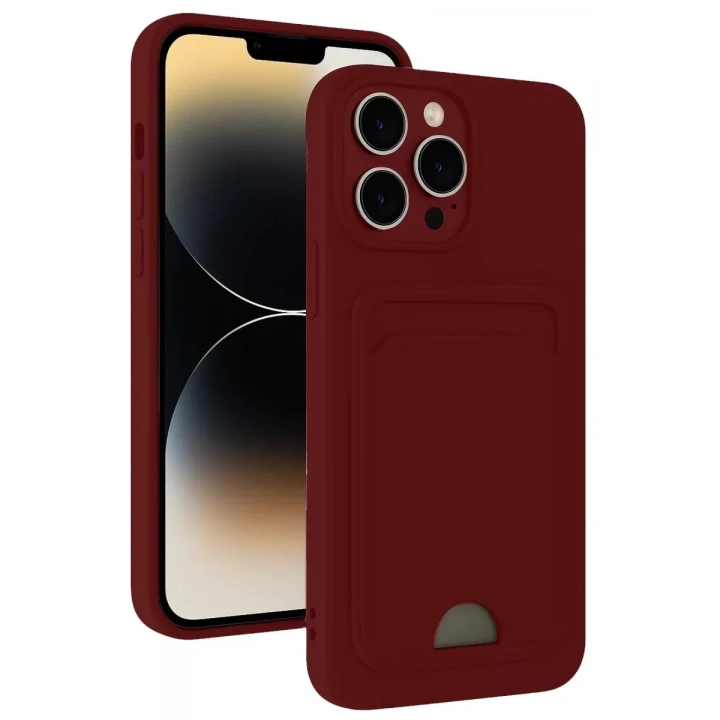 Mey İthalat®   iPhone 15 Pro Max Kılıf Kelvin Kartvizitli Silikon - Bordo