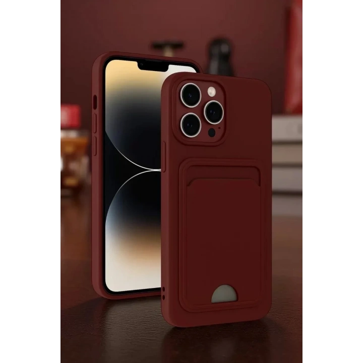 Mey İthalat®   iPhone 15 Pro Max Kılıf Kelvin Kartvizitli Silikon - Bordo