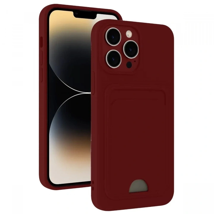 Mey İthalat®   iPhone 15 Pro Max Kılıf Kelvin Kartvizitli Silikon - Bordo