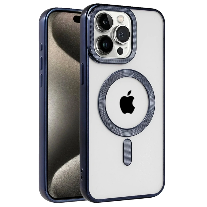 Mey İthalat®  iPhone 15 Pro Max Kılıf Kronos Magsafe Kapak - Lacivert