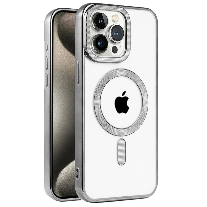 Mey İthalat®  iPhone 15 Pro Max Kılıf Kronos Magsafe Kapak - Titanyum Gri