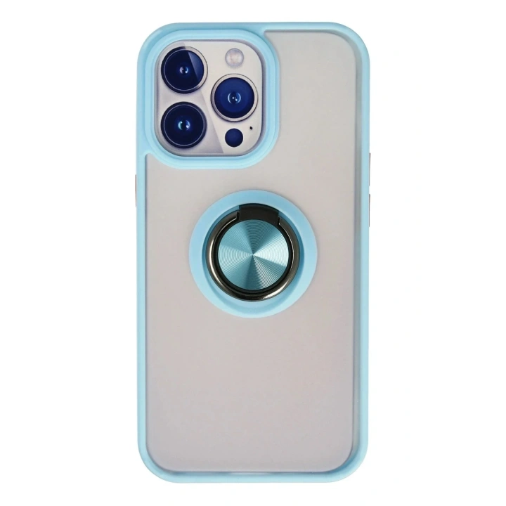 Mey İthalat®  iPhone 15 Pro Max Kılıf Montreal Yüzüklü Silikon Kapak - Buz Mavi