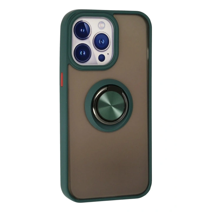 Mey İthalat®  iPhone 15 Pro Max Kılıf Montreal Yüzüklü Silikon Kapak - Yeşil