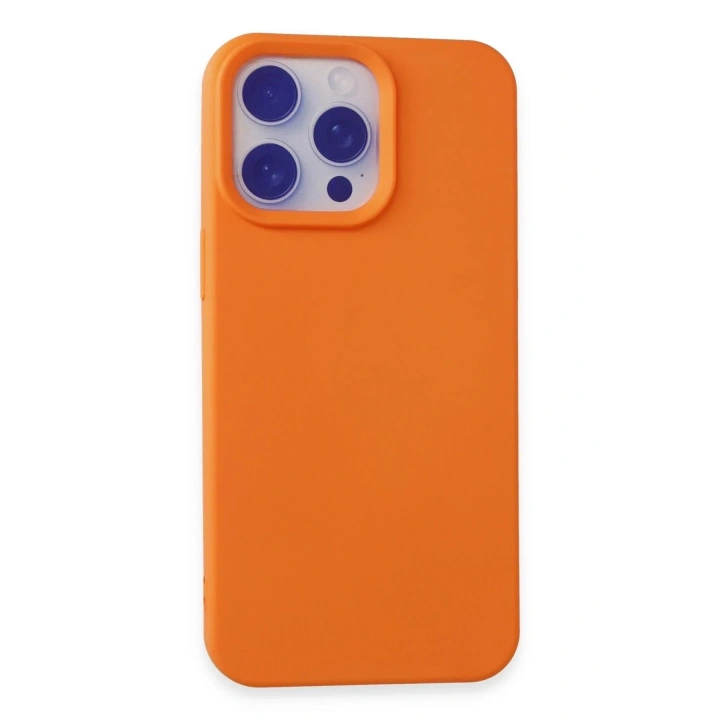 Mey İthalat®  iPhone 15 Pro Max Kılıf Nano içi Kadife Silikon - Turuncu