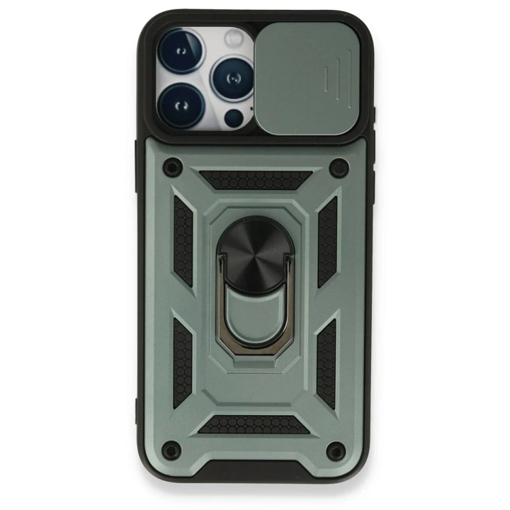 Mey İthalat®  iPhone 15 Pro Max Kılıf Pars Lens Yüzüklü Silikon - Yeşil