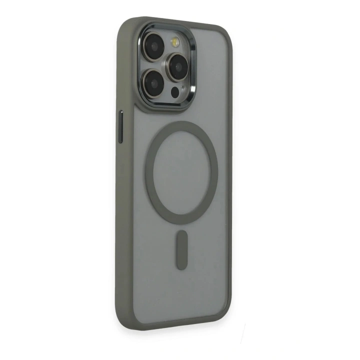Mey İthalat®  iPhone 15 Pro Max Kılıf Room Magneticsafe Silikon - Gri