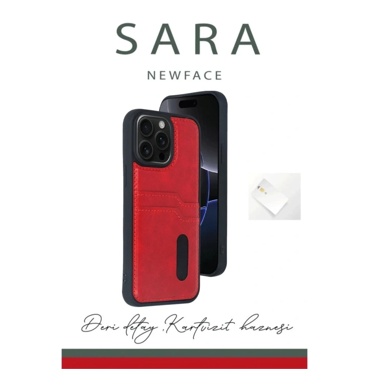 Mey İthalat®  iPhone 15 Pro Max Kılıf Sara Kartvizitli Deri Kılıf - Taba
