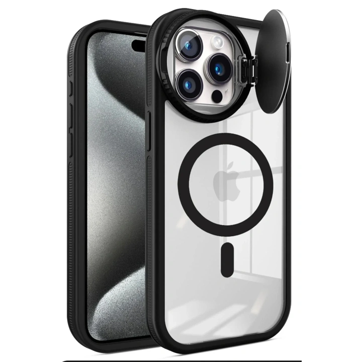 Mey İthalat®  iPhone 15 Pro Max Kılıf Teleskop Lens Magsafe Silikon Kapak - Siyah