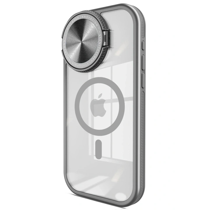 Mey İthalat®  iPhone 15 Pro Max Kılıf Teleskop Lens Magsafe Silikon Kapak - Titan Gri