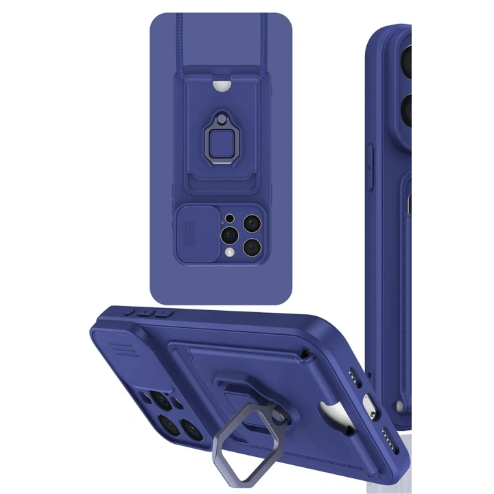 Mey İthalat®  iPhone 15 Pro Max Kılıf Zuma Kartvizitli Yüzüklü Silikon - Lacivert