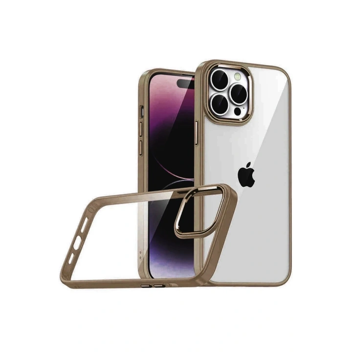 Mey İthalat®   iPhone 15 Pro Max  Lensli Silikon - Çöl Titanyum
