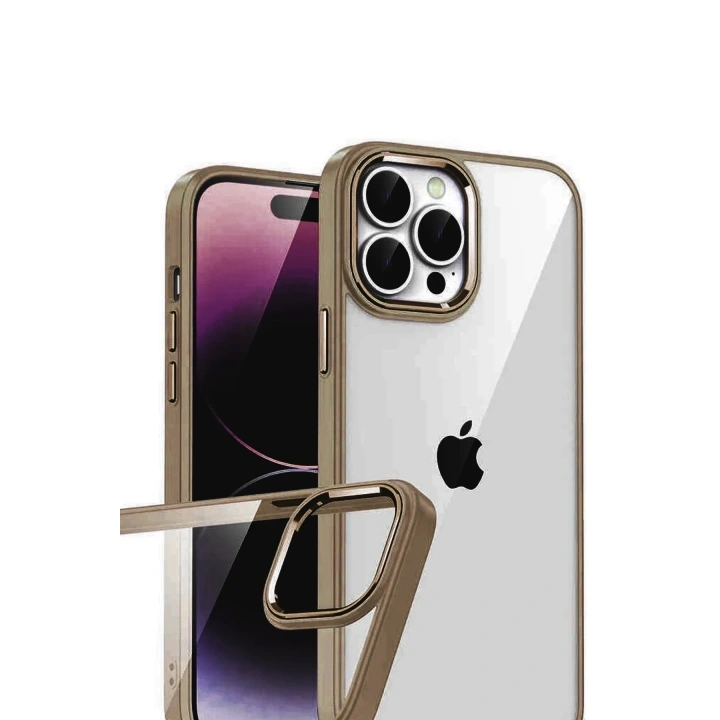 Mey İthalat®   iPhone 15 Pro Max  Lensli Silikon - Çöl Titanyum