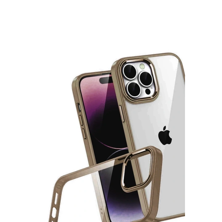 Mey İthalat®   iPhone 15 Pro Max  Lensli Silikon - Çöl Titanyum