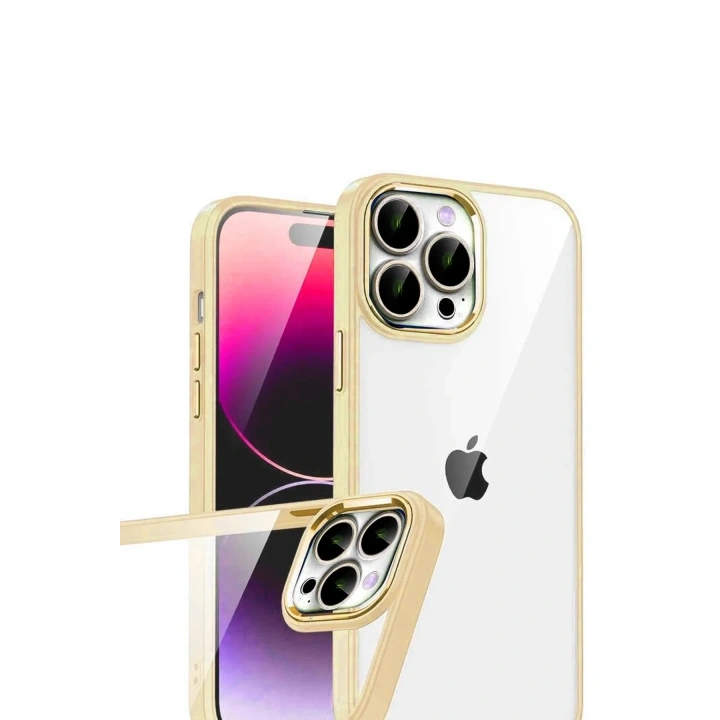 Mey İthalat®   iPhone 15 Pro Max  Lensli Silikon - Gold