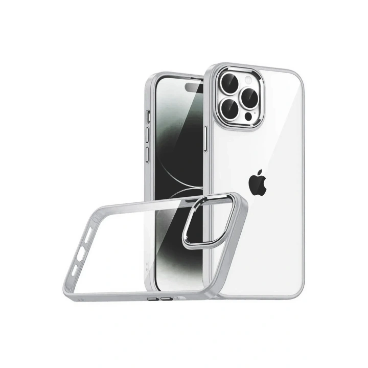 Mey İthalat®   iPhone 15 Pro Max  Lensli Silikon - Gümüş