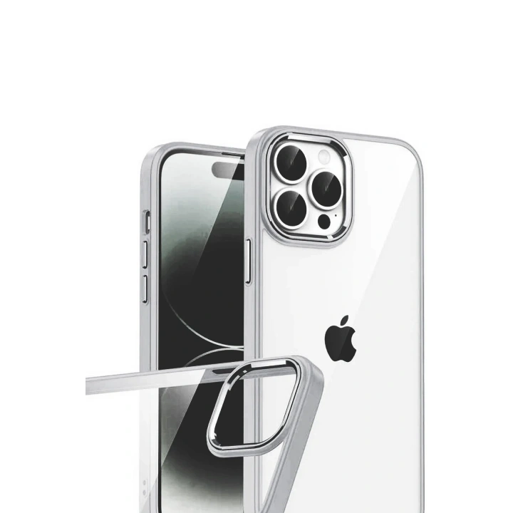 Mey İthalat®   iPhone 15 Pro Max  Lensli Silikon - Gümüş