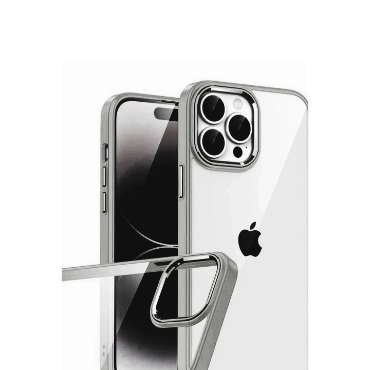Mey İthalat®   iPhone 15 Pro Max  Lensli Silikon - Titan Gri