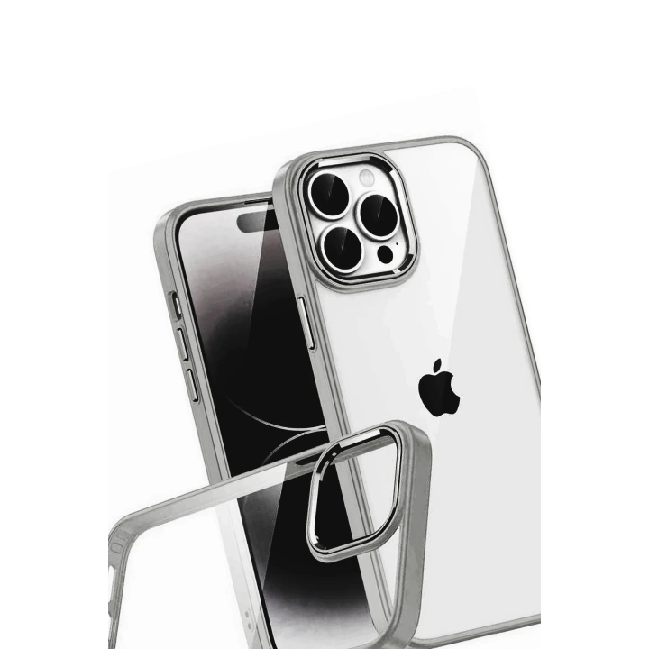 Mey İthalat®   iPhone 15 Pro Max  Lensli Silikon - Titan Gri