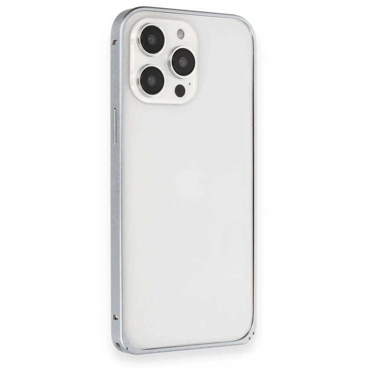 Mey İthalat®  iPhone 15 Pro Max Metal Bumper Mat Kapak - Gri