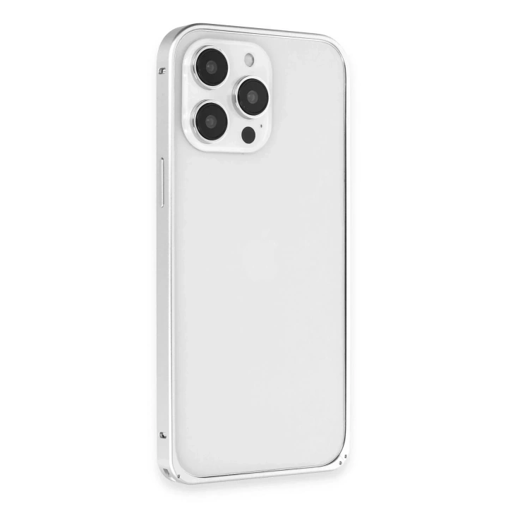 Mey İthalat®  iPhone 15 Pro Max Metal Bumper Mat Kapak - Gümüş
