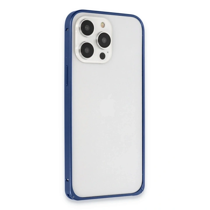 Mey İthalat®  iPhone 15 Pro Max Metal Bumper Mat Kapak - Lacivert