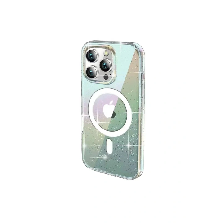 Mey İthalat®  iPhone 15 Pro Max Rasasi Simli Magsafe Kapak - Şeffaf