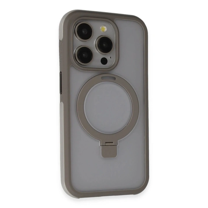 Mey İthalat®  iPhone 15 Pro Max Zorda Airbag Magsafe Standlı Kapak - Titan Gri