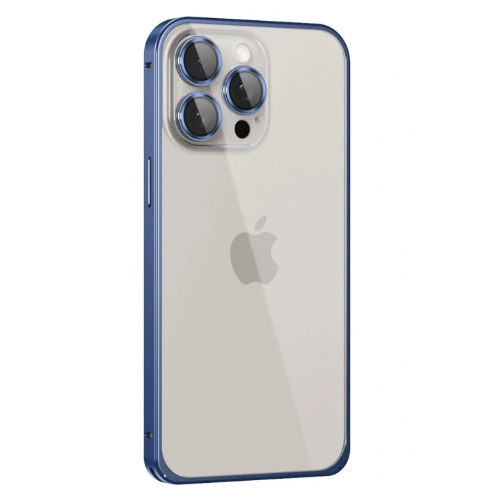 Mey İthalat®  iPhone 15 Pro Metal Bumper Mat Kapak - Lacivert