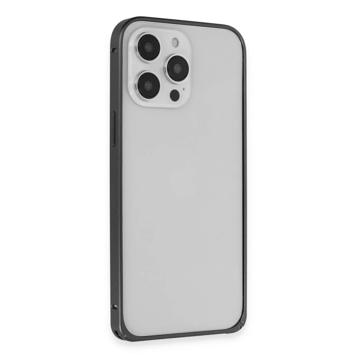 Mey İthalat®  iPhone 15 Pro Metal Bumper Mat Kapak - Siyah