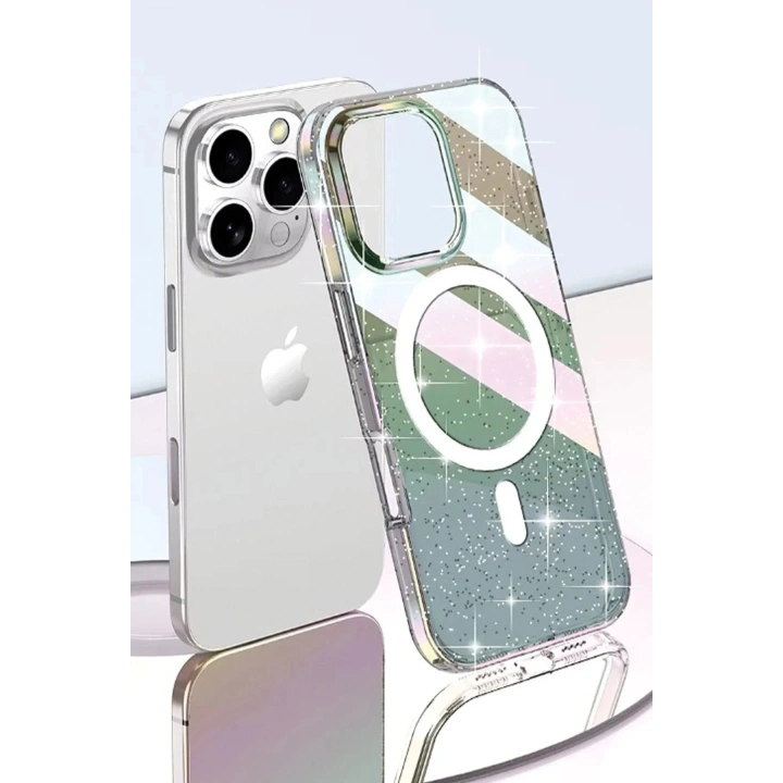 Mey İthalat®  iPhone 15 Pro Rasasi Simli Magsafe Kapak - Şeffaf