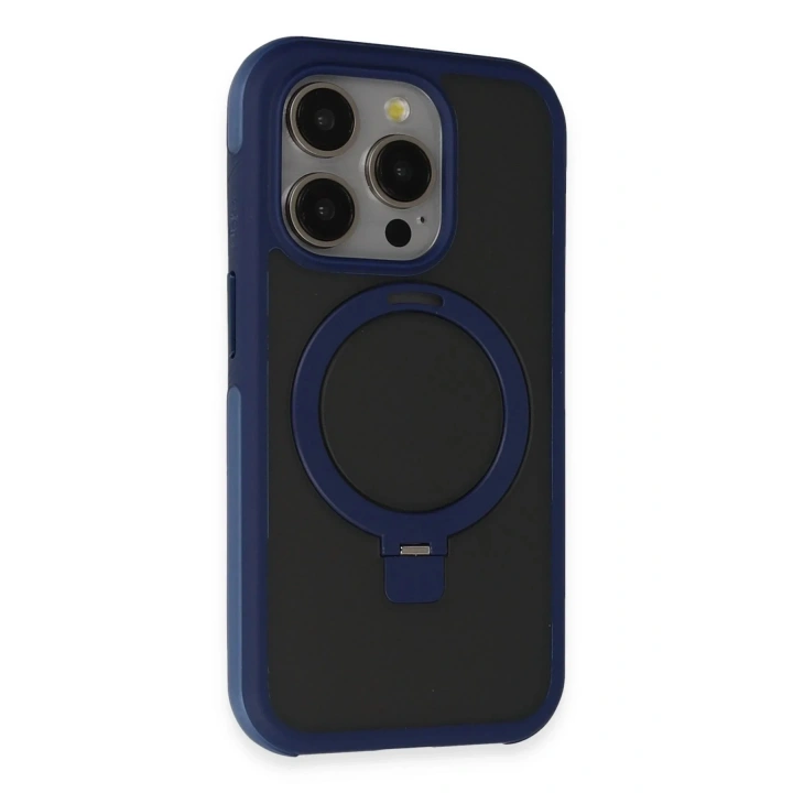 Mey İthalat®  iPhone 15 Pro Zorda Airbag Magsafe Standlı Kapak - Lacivert