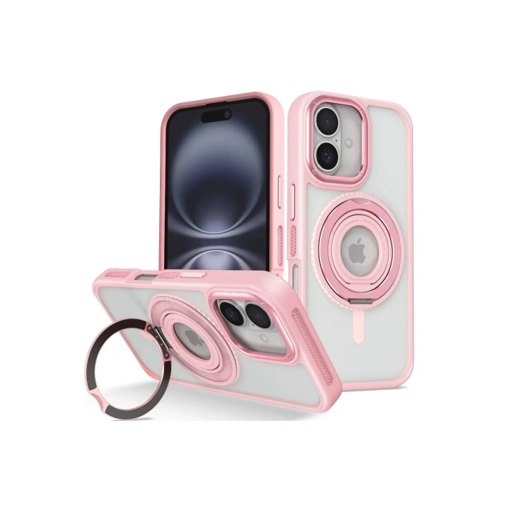 Mey İthalat®  iPhone 16 Banza Magsafe Standlı Kapak - Pembe